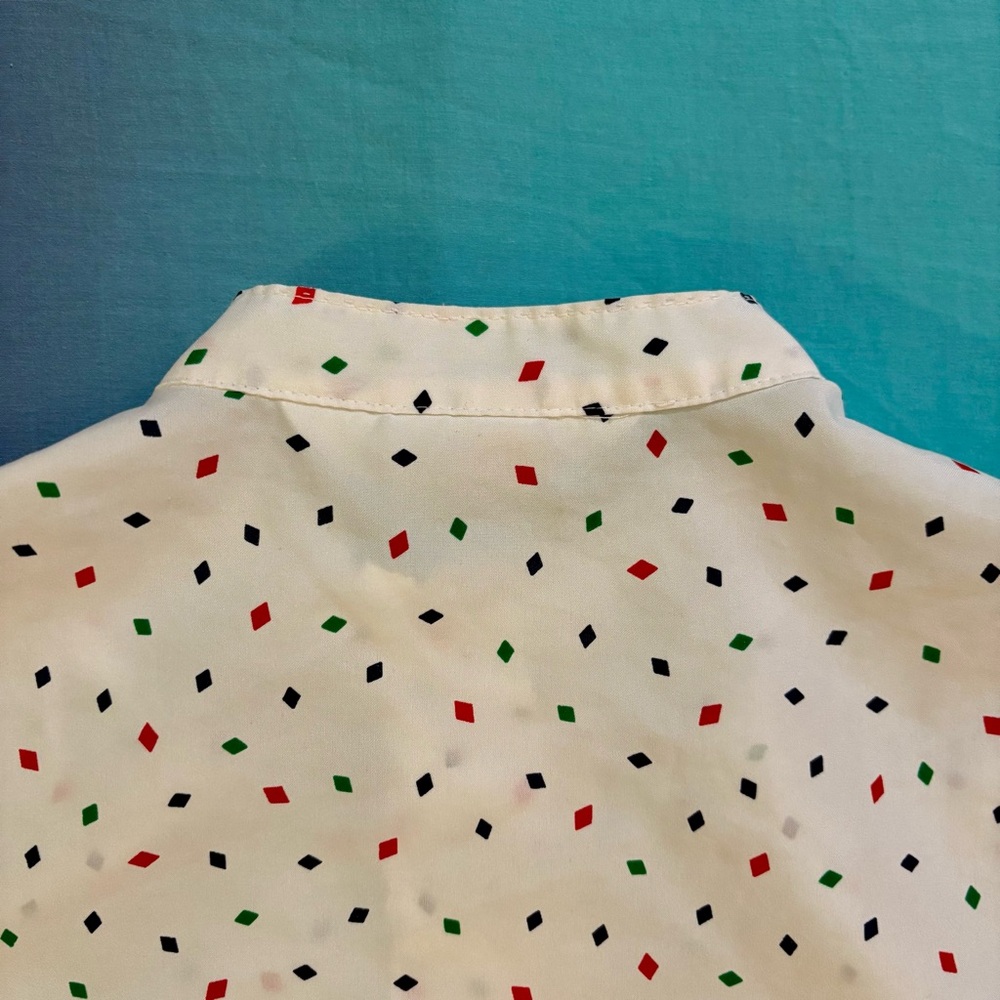 vintage ship’n shore white button up blouse w/ diamond confetti party print 🔸♦️🔷 - Picture 12 of 15